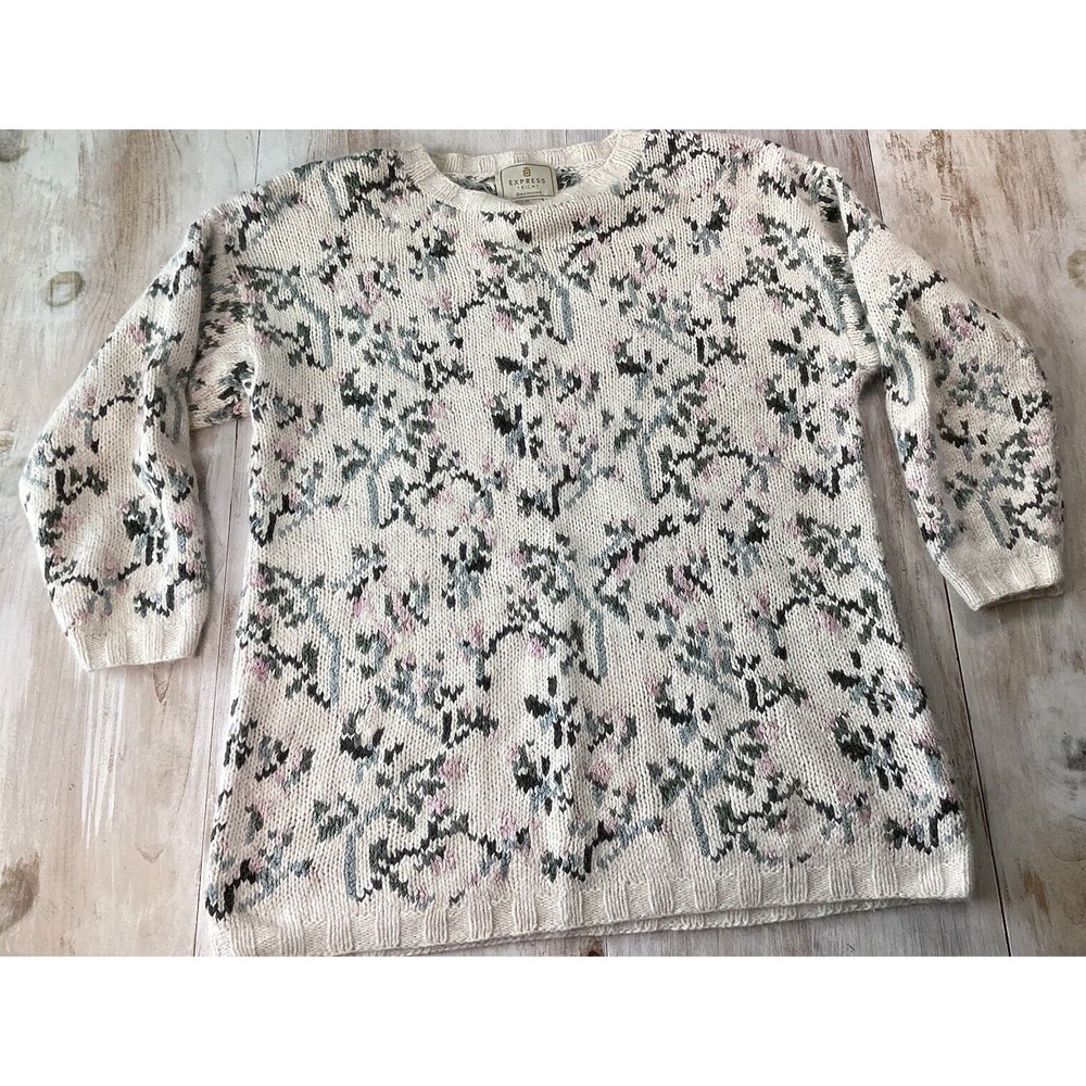 VTG Express Tricot Woman Medium Sweater Handknit Angora Silk Cottage Core 90s 4D